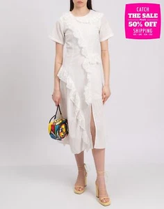 RRP €450 GOEN.J Flounce Dress Size XS Ruffle Broderie Anglaise Partly Lined - Picture 1 of 6