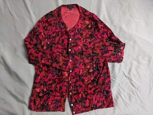 Lands End Cardigan Raspberry Pink Floral Supima Cotton Button Sweater Womens 3X - Picture 1 of 8
