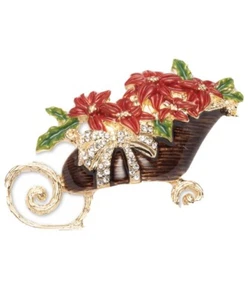 $28 Anne Klein gold tone pave poinsettia in sleigh pin P3 - Picture 1 of 3