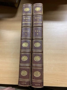 1873 THE WORKS OF RICHARD BRINSLEY SHERIDAN VOLS 1 & 2 ANTIQUE BOOKS (T8) - Picture 1 of 12