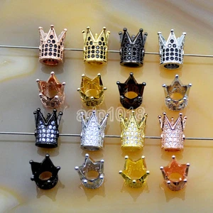 Zirkon Edelsteine Pave König Krone Armband Verbinder Charm Perlen Silber Gold Rose - Bild 1 von 9