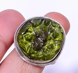Moldavite Silver Handmade Jewelry Ring s.9 T66 A38 - Picture 1 of 1