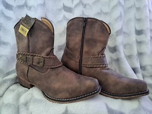 Roper Women Cowboy Boot Brown Country Vintage Shorty Snip Toe Size 11 - Picture 1 of 13
