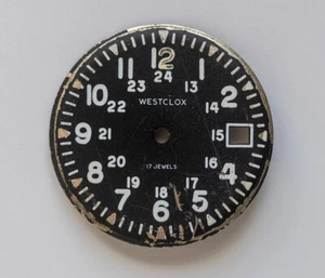 WESTCLOX 17JEWELS WATCH DIAL 29.1mm VIETNAM TRENCH BLACK DIAL PARTS OR REPAIR - Picture 1 of 4