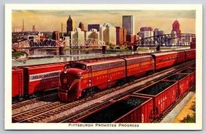 Vintage Postcard Pittsburgh Promotes Progress Pennsylvania Railroad Trains City - Picture 1 of 4