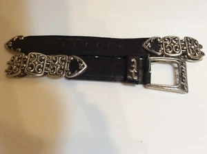 Brighton Black Leather & Silver Metal Scroll Ladies Medium 30" Belt M #49003 - Picture 1 of 8