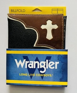 New Wrangler Billfold Genuine Leather Brown Black And White Long Live Cowboys - Picture 1 of 2
