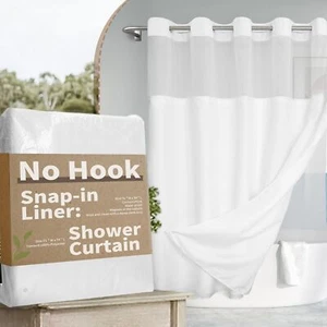 No Hook Slub Textured Shower Curtain with Snap-In PEVA Liner Set - 71" X 74"(72" - Picture 1 of 2