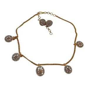 Gold Tone Floral Clear Rhinestones Necklace Earrings Set - Picture 1 of 16