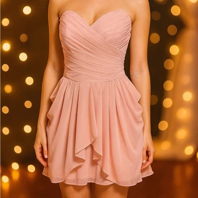 Vestido de Coquetel David’s Bridal Sem Alças Blush Rosa Chiffon Plissado Extra Grande (UEC) - Imagem 1 de 4