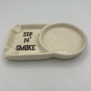 Vintage Sip N' Smoke Ceramic Ashtray And Drink Cup Whisky Holder Stoneware - Picture 1 of 4