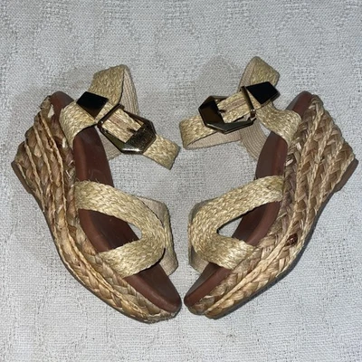 Matt Bernson 楔形草编鞋女式 6 M 码棕黄色海滩游轮岛 — 第 1/4 张图片