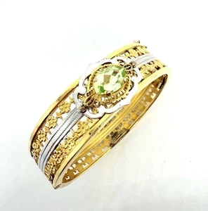 Brazalete Brazalete Art Deco Calidad ROMAR Chapado en Rodio/Dorado Filigrana UG Vidrio - Imagen 1 de 11