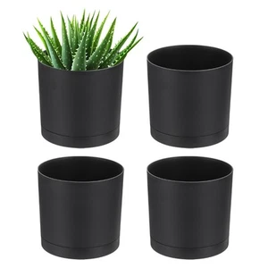 4 Pack 12.5cm / 5 inch Plastic Plant Pots with Saucer, Black - Picture 1 of 7