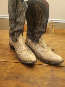Vintage Dan Post Stiefel Python Schlangenleder Cowboy Herren 11D Western Exotisch BRAUN - Bild 1 von 10
