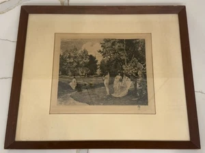 Grabado Charles Courtry “El cierre del verano” siglo XIX firmado/enmarcado 19”x16” - Imagen 1 de 6