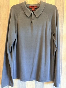 Herren Seide und Baumwolle Strick Pullover Shirt, Langarm, Staubblau, Weich Luxuriös, L - Bild 1 von 15