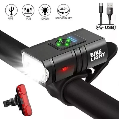 Mountain Bike Lights Front Rear Lamp Set ,USB Rechargeable Bicycle T6 LED Torch - Image 1 of 4