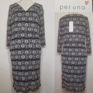 Per Una M&S Dress Black And Beige Floral Pattern Layered Detail Size 16 - Picture 1 of 8