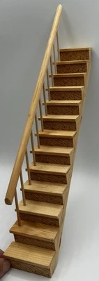 Casa de muñecas muebles miniatura escalera recta barandilla izquierda escalera escalón 1:12 Foto 1 de 4