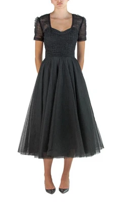 1950-е HENRI BENDEL Специальный Черный Вискоза и Шелковый Тюль Коктейльное Платье С Couture - Изображение 1 из 4