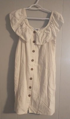 Vestido Vintagev Linho Mistura de Algodão Tamanho G Fora do Ombro Boho Hippie Romântico - Imagem 1 de 4