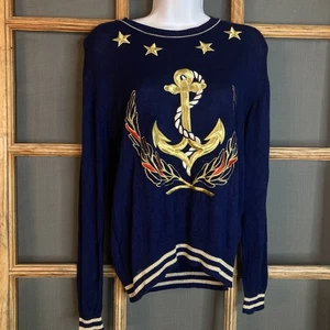 Liz Claiborne Strickpullover blau Stern & Anker Gr. S Viskose Stickerei - Bild 1 von 8