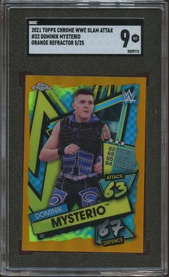 Dominik Mysterio 2021 Topps Chrome Slam Attax RC Orange Refractor WWE 5/25 SGC 9 - Image 1 of 2