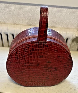 Maleta Keene Texturizada Caimán Rojo Borgoña Redonda Vintage Maleta Viaje - Imagen 1 de 12