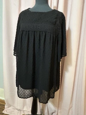 Top Mujer XL Negro Punto Suizo Gasa Manga Corta Transparente Superposición Forrado Foto 1 de 4