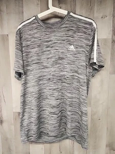 Adidas Climalite Men's Athletic T-Shirt Short Sleeve LARGE - Black Gray Striped - Picture 1 of 7