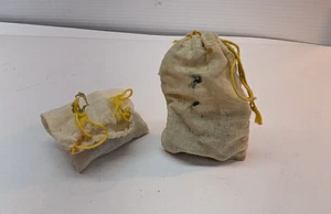 2 Sets Pewter Jacks Game In Suede Drawstring Pouch Vintage - Picture 1 of 4