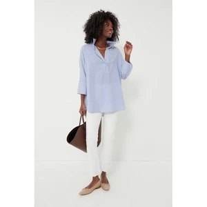 Weidenbluse Biesen blau gestreift Gr. M Preppy Luxus Designer - Bild 1 von 10