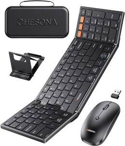 CHESONA Foldable Keyboard and Mouse Combo - Ultra Slim 600g with 2.4G+Dual Bluet - Picture 1 of 7