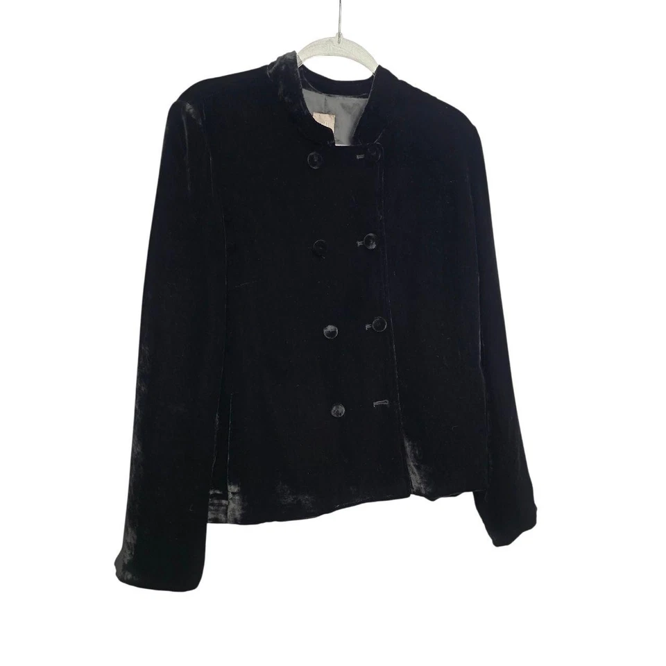 J.Jill 女式大码黑色天鹅绒双排扣中式领西装外套 — 第 1/4 张图片