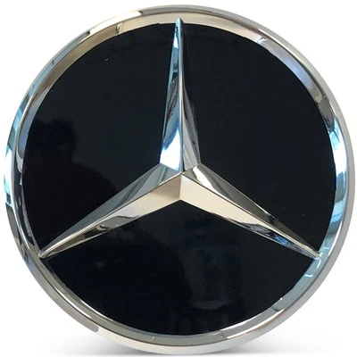 OE Genuine Mercedes Center Cap Black W/ Chrome Logo - Image 1 of 2