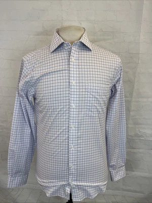 SLIM FIT Jos A. Bank Men's White Purple & Blue Plaid Dress Shirt 15 - 34 $118 - Image 1 of 4