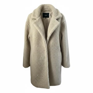 SOLO Abrigo de Peluche Sherpa de Piel de Oveja Beige Acogedor Minimalista Neutro Invierno Prendas Exteriores - Imagen 1 de 11
