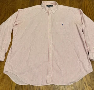 Camisa Polo Para Hombres Ralph Lauren Rosa/Blanco Rayas Seersucker Abotonada XXL 2XL - Imagen 1 de 9