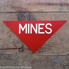 Vintage Original 1960s Vietnam Mine Sign Metal Warning Triangular Mines Nos