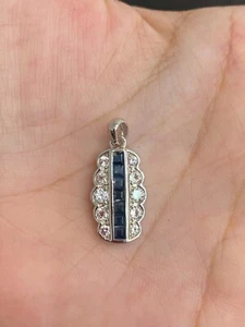 NATURAL SAPPHIRE WHITE TOPAZ STERLING SILVE925 PENDENTS - Picture 1 of 4