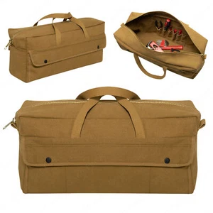 Coyote Brown Military Style Heavy Duty Canvas Tool Bag w/ Brass Zipper 19"X9"X6" - Picture 1 of 6