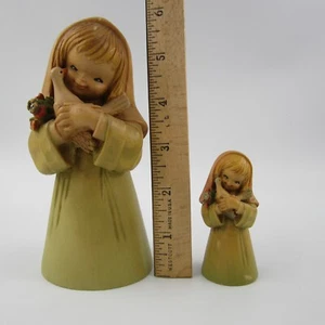 Vintage 6" UND 3" Ferrandiz Anri Holz geschnitzt Figur Mädchen mit Taube ohne Schachtel - Bild 1 von 8