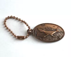 Vintage Signed Solid Copper Road Runner Bird Key Chain Bell Trading Post - Picture 1 of 6