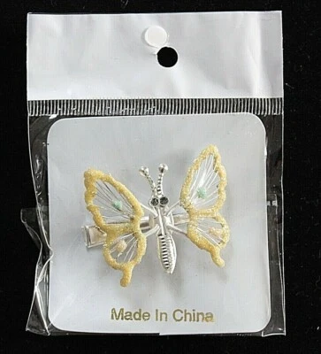 Silver Tone Butterfly Hair Clip Decorated With Yellow Glitter - image 1 of 3
