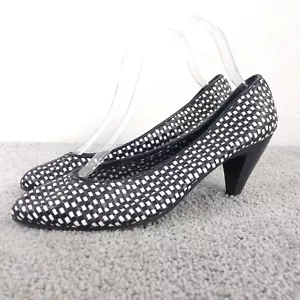 Joan & David Womens 8.5 Shoes Black White Pumps Basketweave Woven Heels - Picture 1 of 9