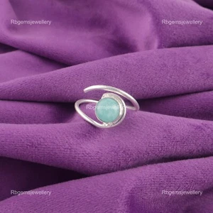 Sterling Silver Amazonite Stone Anniversary Birthday Band Bezel Ring US All Size - Picture 1 of 4