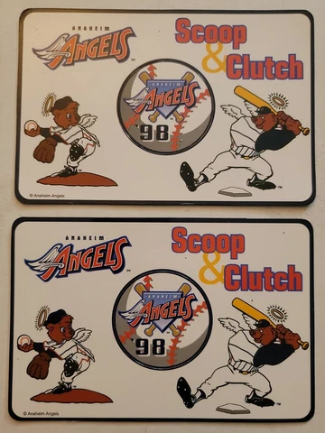 Lot of 2 ANAHEIM ANGELS '98 "SCOOP & CLUTCH" MAGNETIC BASEBALL STICKER 4" X 6" Cover