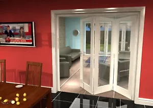 2133mm White Primed 1 Lite Clear Glass Internal Bifold Doors 3+0 Ref ZA200125C - Picture 1 of 6