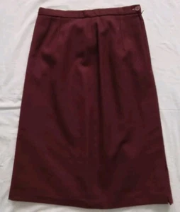 Gonna midi vintage Cassidy linea A bordeaux 100% lana zip laterale donna taglia 8 - Foto 1 di 4